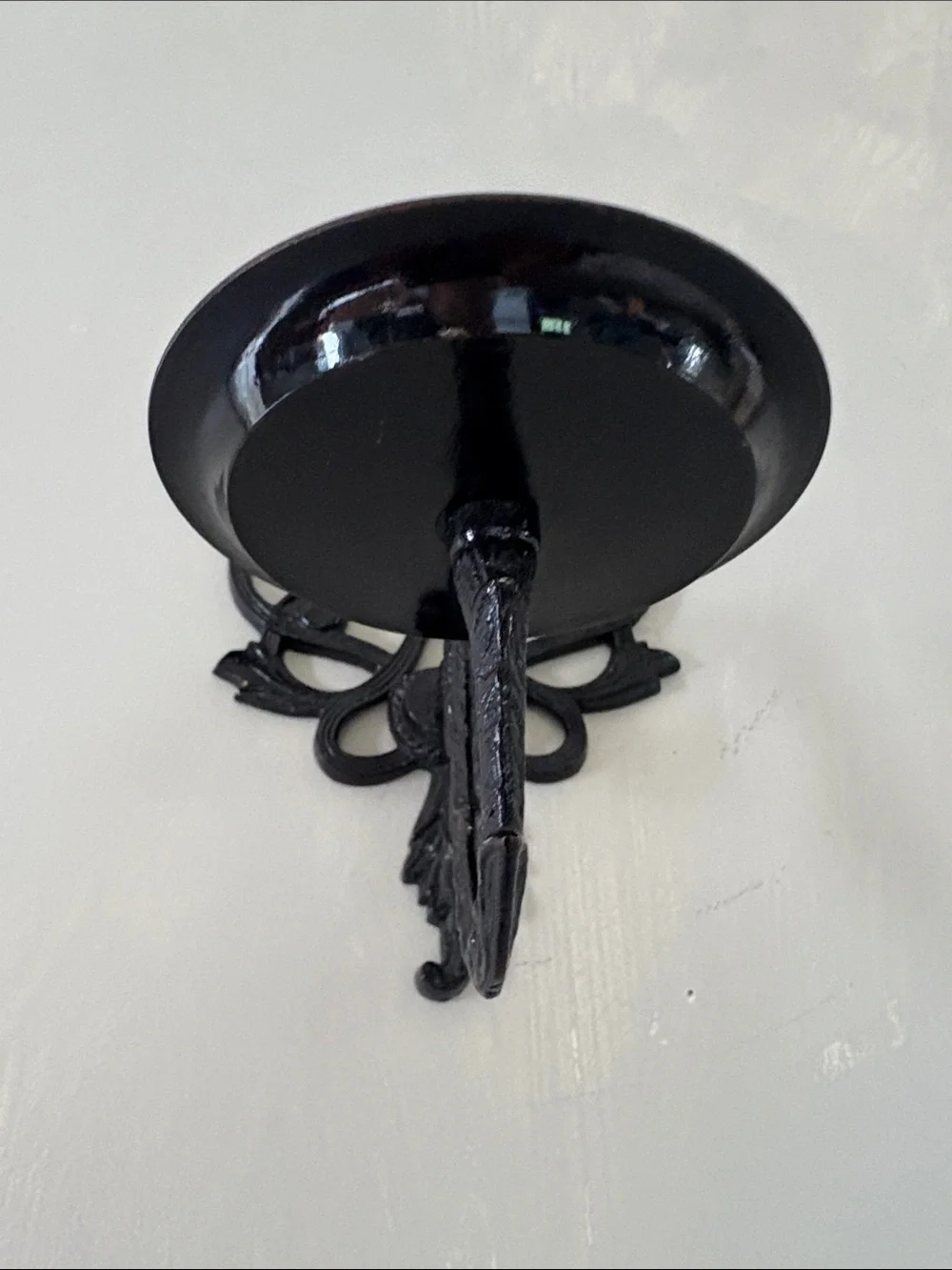 Vintage Ornate Black Cast Iron Wall Candle Sconce – Ribbon Bow & Scrollwork Leaf